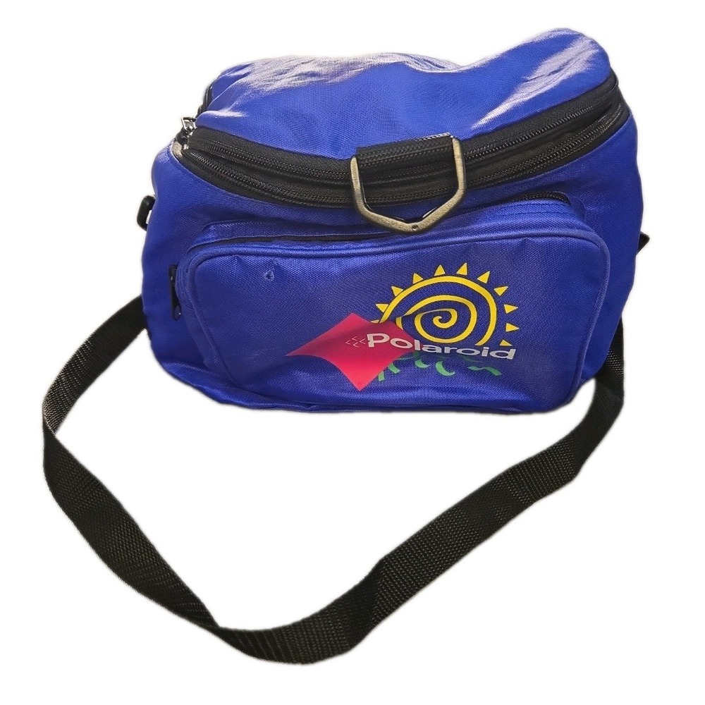 Vintage 1990s Polaroid Insulated Cooler Bag Blue Yellow Sun Logo Camera Case